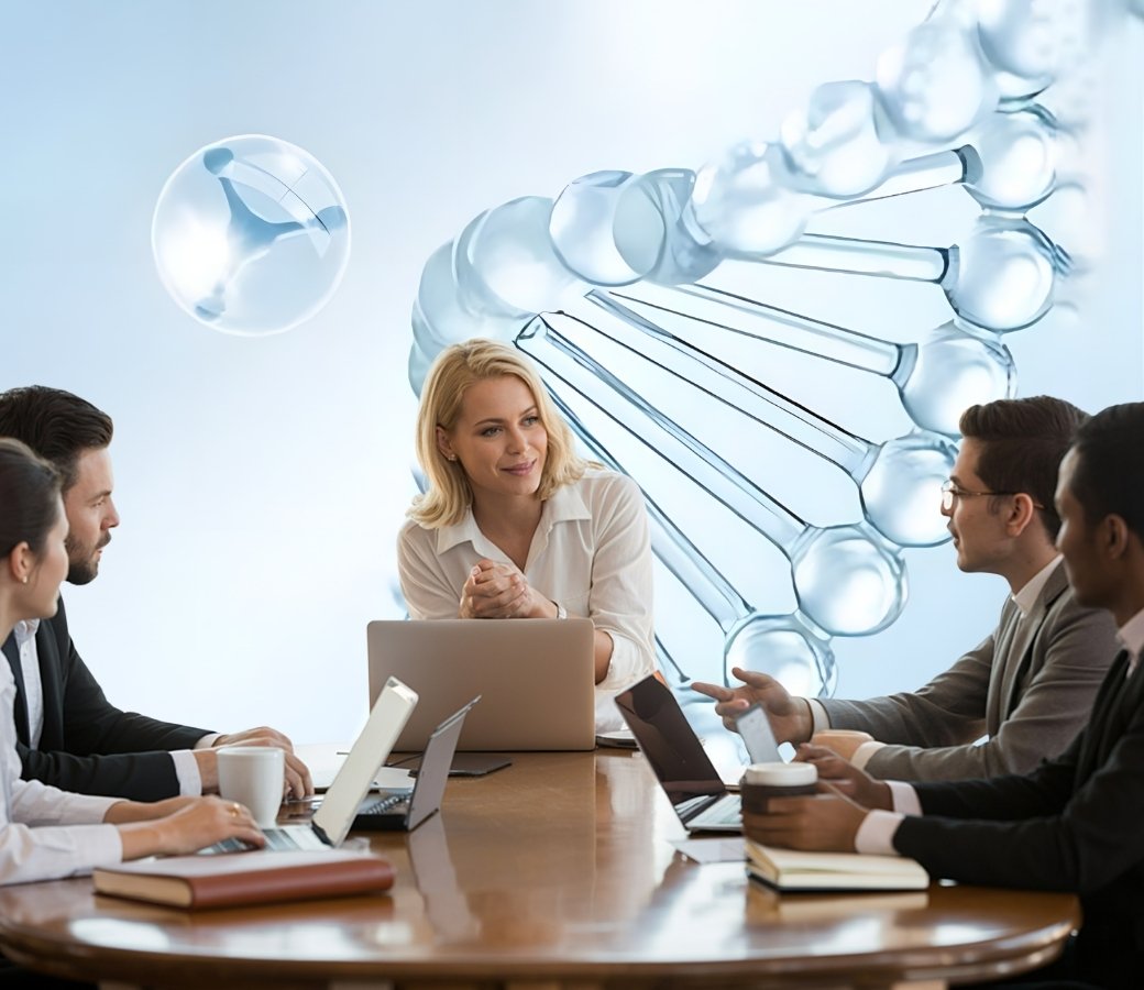 Biopharma leaders discussing a complex organizational decision